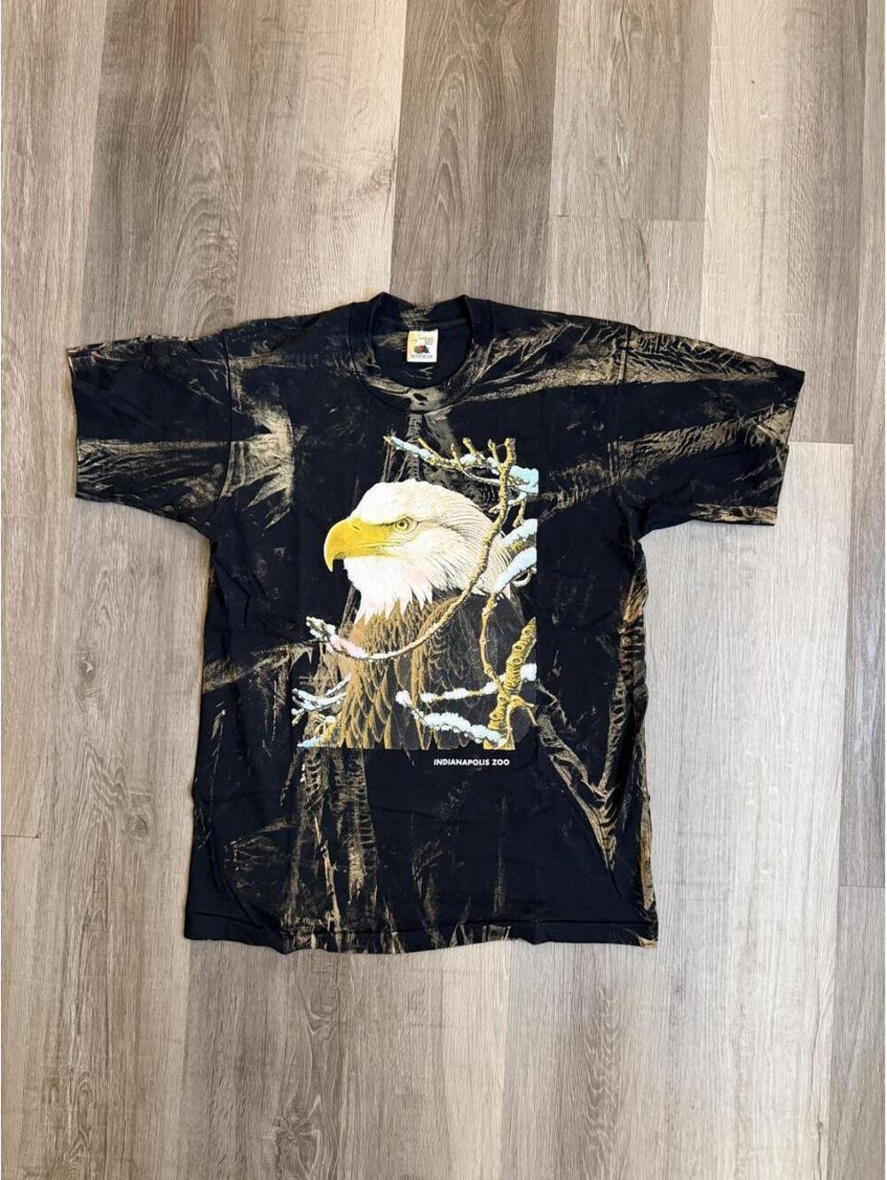 Vintage 90s Fruit of the Loom Indianapolis Zoo Eagle Camo Cotton T-Shirt sz L
